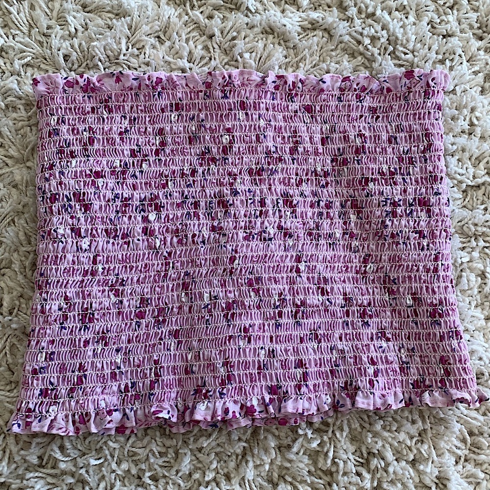 Purple flower patterned tube top